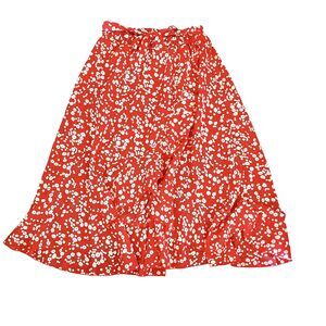 Shein Girls Skirt Size 11-12Y Floral High Low Ruffle Tiered Front Tied Red White